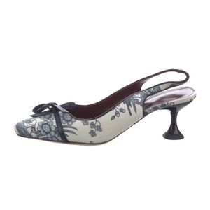 STAUD Canvas Blue & White Floral Slingback Pumps